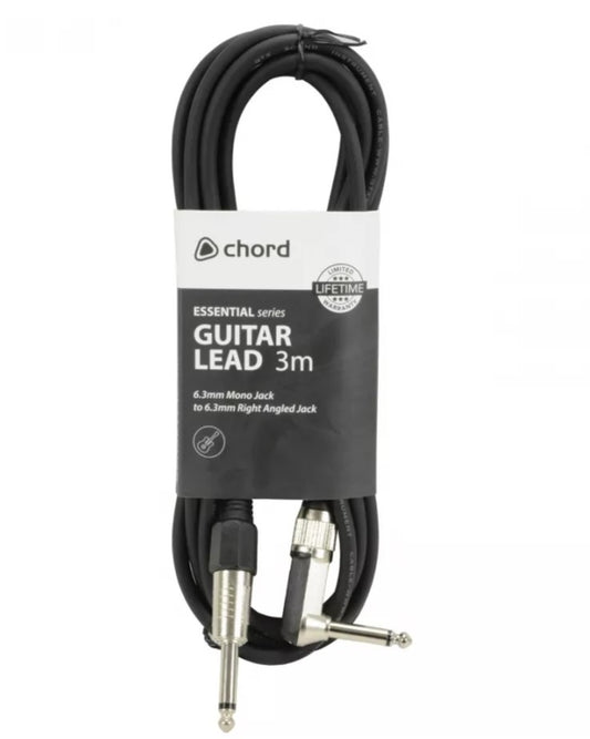 3m Guitar Lead - 1/4" Jack to Right Angled 1/4" Jack