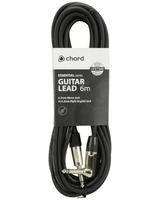 6m Guitar Lead - 1/4" Jack to Right Angled 1/4" Jack