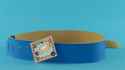 2.5" Guitar Strap - Bright Blue Leather